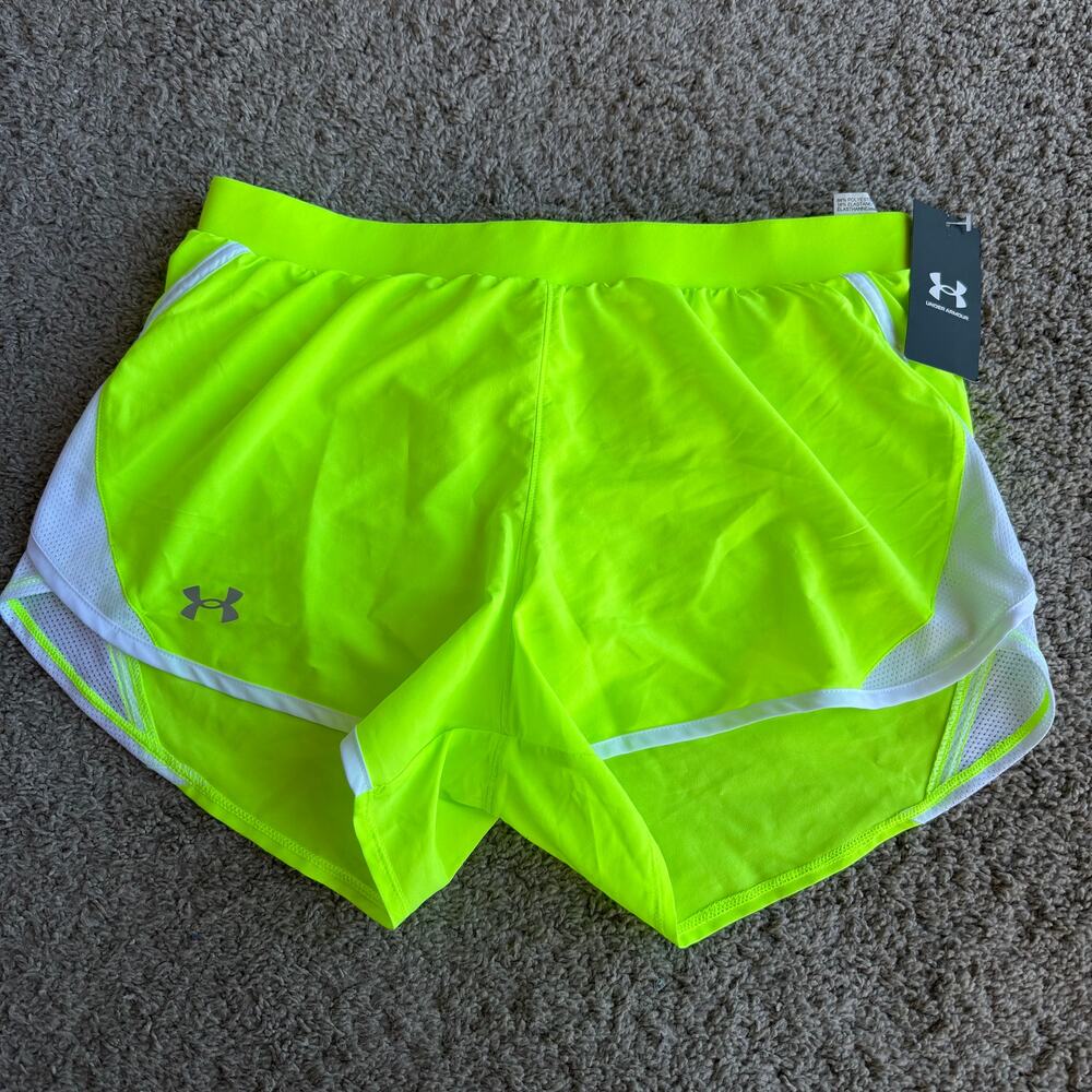 NWT Under Armour Womens Fly By 2.0 Neon Drawstring Athletic Shorts Medium